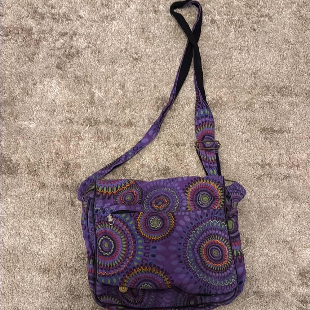 🍍 Himalaya Handmade Purple Aztec Multicolor Abstract Design Crossbody Purse New